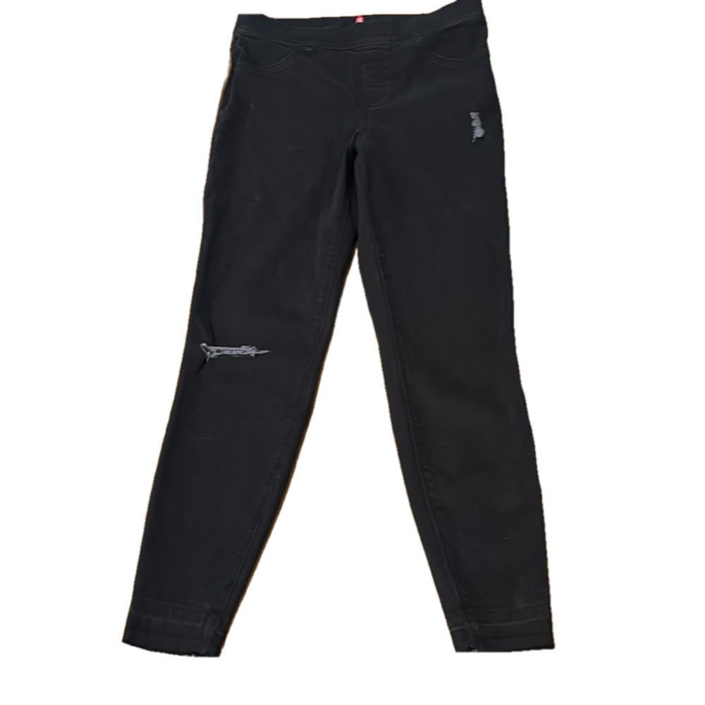 Spanx black skinny distressed pants, size large